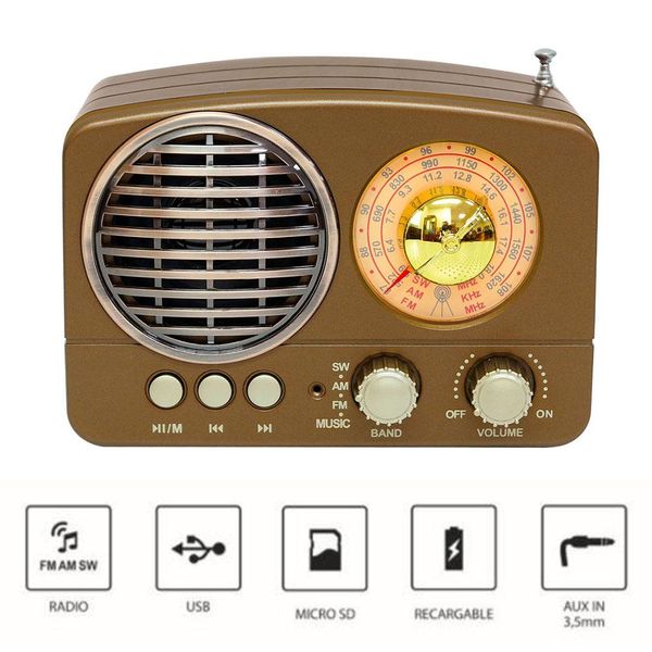 

high m-161bt potable retro radio wireless bluetooth hifi speaker stereo headset fm am sw usb aux tf card mp3 multimedia classical receiver