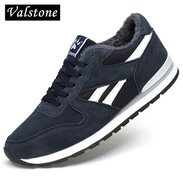 

valstone men's winter sneakers genuine leather warm shoes plush lining breathable casual flats outdoor walking footwear hombres t200108, Black
