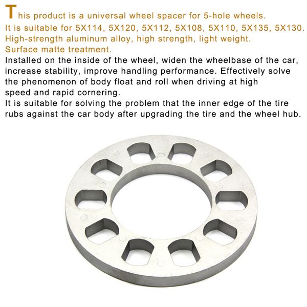 

5/8/12mm car aluminum alloy wheel spacer gasket for 5 hole wheel hub car auto parts vs998