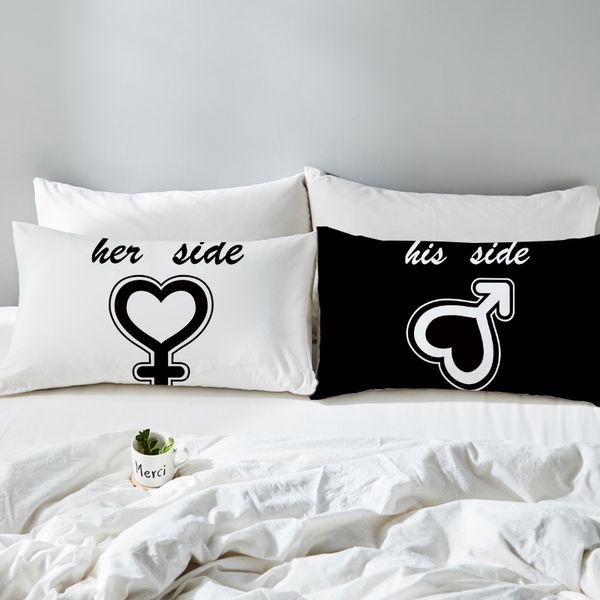 

douaeng 2 pieces couple pillow cover her side his side printed pillow case lover pillowcase 2 size