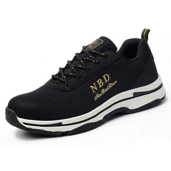

new design mens casual breathable steel toe caps work safety shoes anti-puncture worker shoe platform security boots seguridad, Black