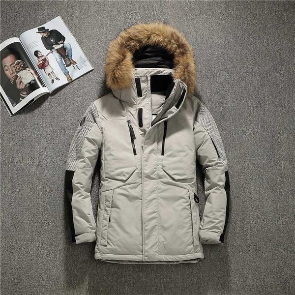 

40 degree russia winter male duck down jacket men fashion down coat patchwork windproof waterproof fur hooded thicken warm coat, Black