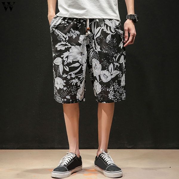 

new fashion mens linen shorts 2019 summer style brand men cotton shorts casual beach apr24, White;black