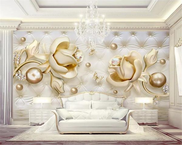 Custom 3d Wallpaper High Quality Golden Rose Soft Pack Ball Jewelry Tv Living Room Background Wall Wallpaper Sexy Wallpapers Simpsons Wallpaper From