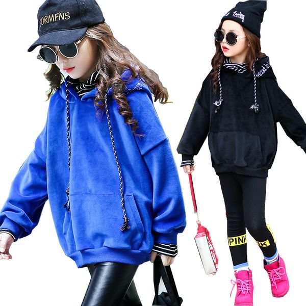 

girls winter t shirts for girls undershirt fleece warm casual children t-shirt velvet hooded girls kids underwear sweater t200228, White;black