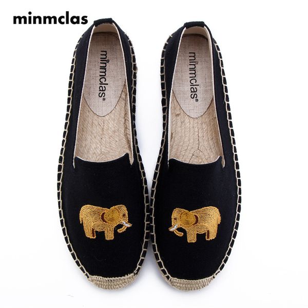 

minmclas new alpargatas espadrilles cartoon comfortable slip-on womens casual slippers breathable flax canvas for girls, Black