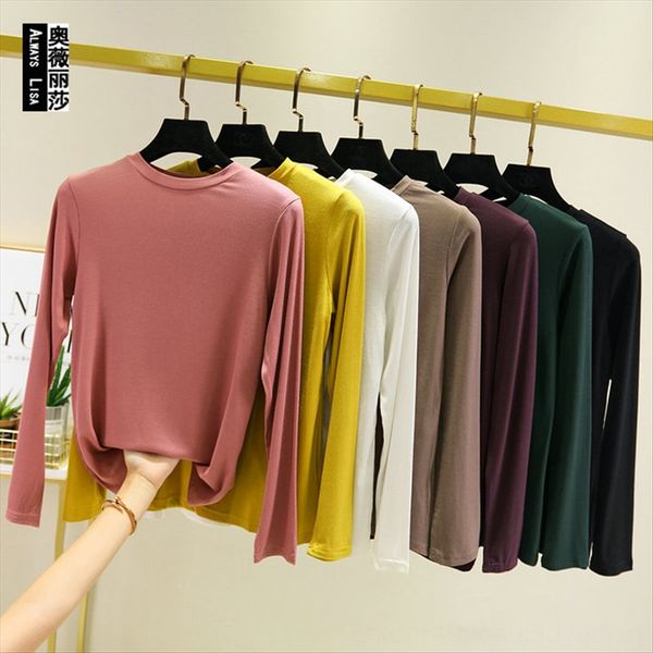 

ходовой модальный половинной высокий воротник длинный рукав t- женский тонкий бесследовый вырезать ворс воротник маска база t- база рубашки, White