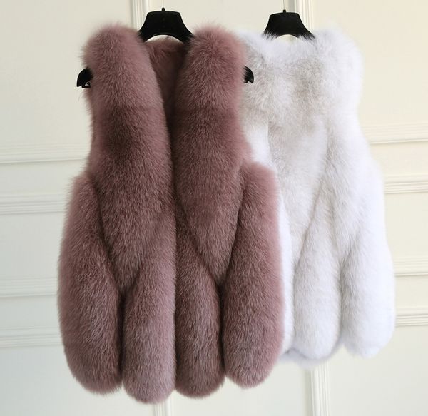 

новая зимняя мода женская жилетка из искусственного меха из искусственного меха с более толстой теплой меховой жилет из лисы colete feminino, Black