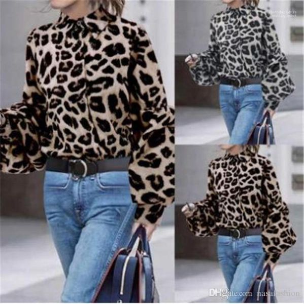 

collar cotton fashion shirt summer lady clothes designer women shirt long sleeve leopard grain spots stand, White