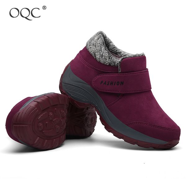

oqc suede leather women's platform sneakers winter warm plush trainers ladies hook loop casual fur lined non slip flat shoes d25, Black
