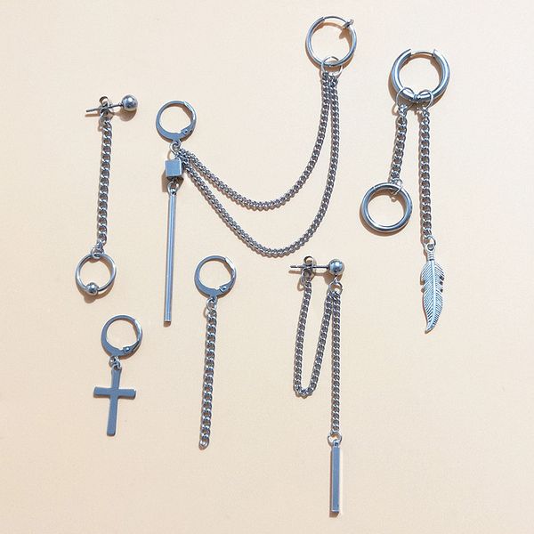 

ear stud men's tj heng celebrity style long earrings japanese korean fashion simple fashion hip hop women's clip-on couples, Silver