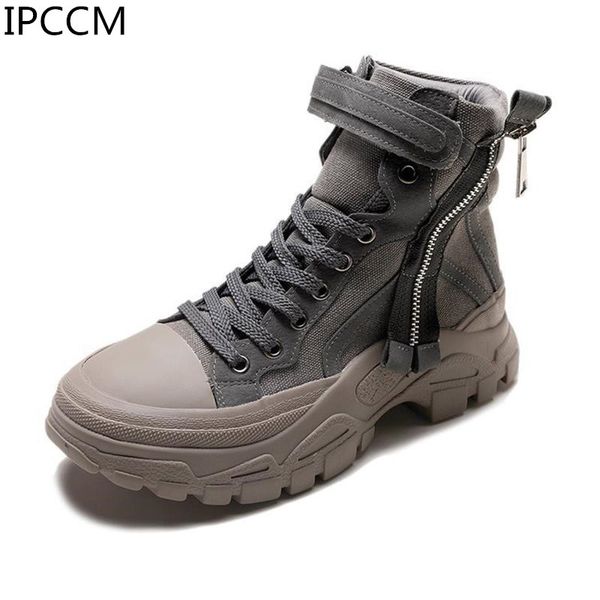 

2019 new spring autumn wild british style trend student short boots breathable side zipper wear-resistant women's single boots, Black