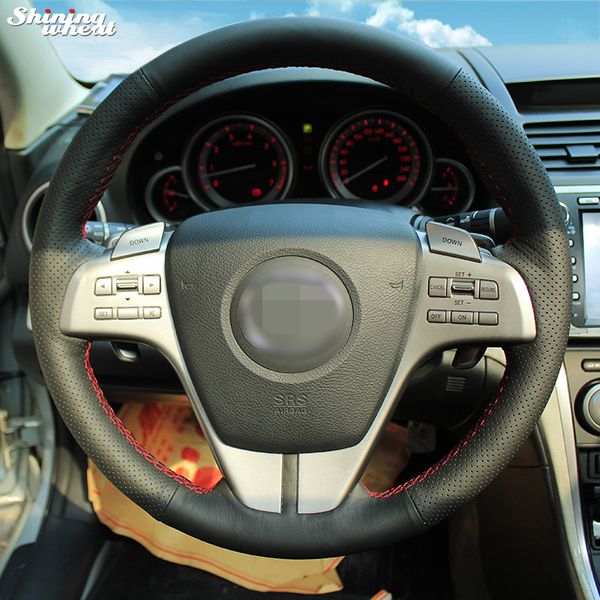 

shining wheat hand-stitched black leather steering wheel cover for old 6 2009 6
