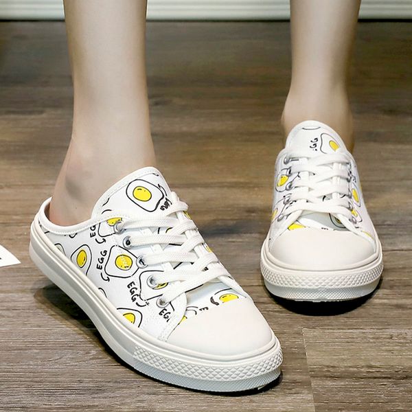 

size 35-51 nice new women summer soft slippers super cute leisure shoes woman flat heels college girls cartoon outdoor sneakers, Black