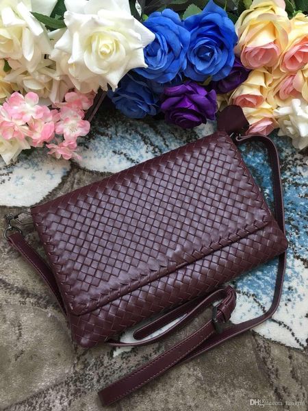 

2019 women handmade material crochet handbag classic genuine leather soft sheep skin leather handbag fashion simple kintting bag party 28cm
