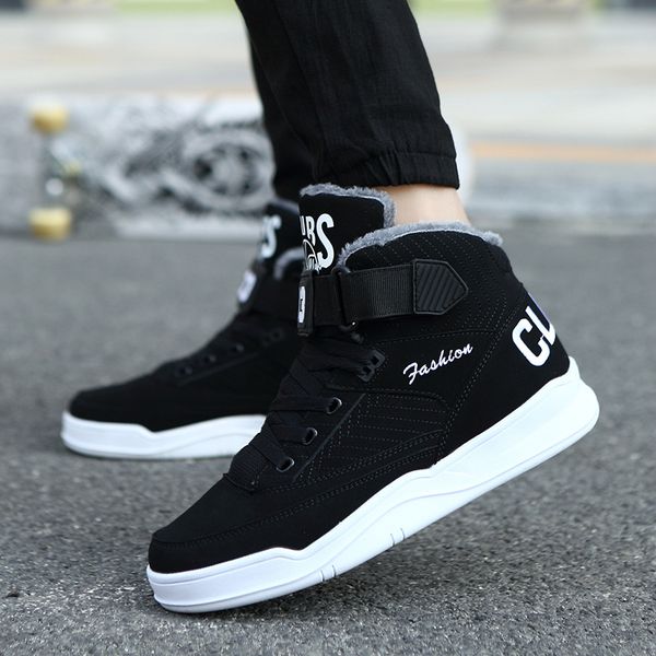 

2018 winter men cotton-padded shoes warm plus velvet korean-style trend hight-board shoe two cotton-padded shoes sports casu, Black