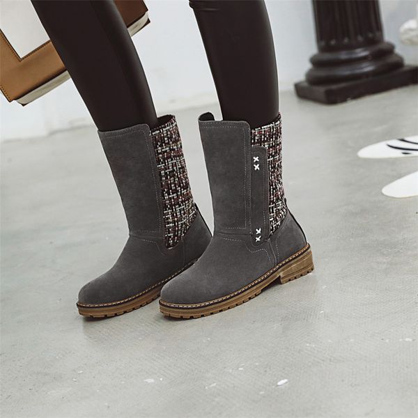 

lapolaka large size 43 ethnic boots ladies chunky heels slip on shoes woman casual soft autumn winter mid calf boots women shoes, Black