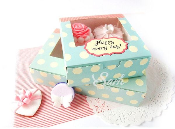 

10pcs lovely green happy everyday spot macarons box cake box chocolate muffin biscuits for cookie package 13.5x13.5x5cm