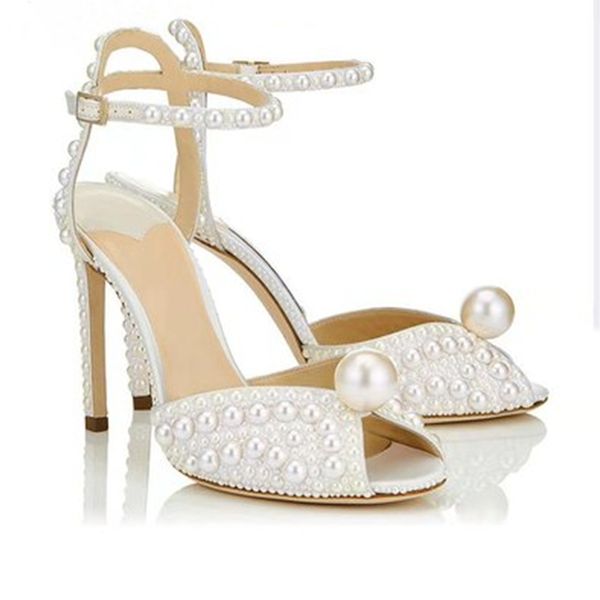 

sandals women fashion wedding shoes pearls studs peep toe heels woman zapatos de mujer, Black