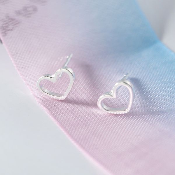

100% authentic 925 sterling silver heart earrings for women hollow heart stud earrings personality earings fashion jewelry 2018, Golden;silver