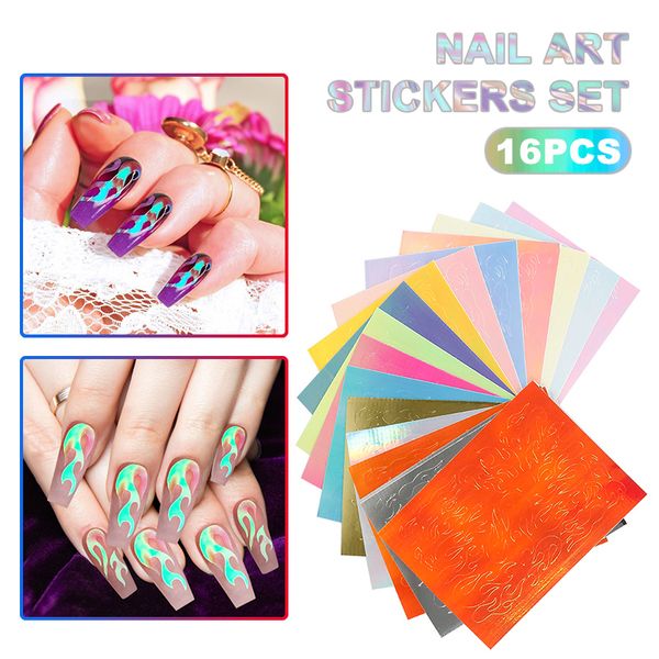 

1/16 holographic fire flame nail vinyls stencil hollow stickers fires manicure stencil stickers nail art decoration sticker, Black