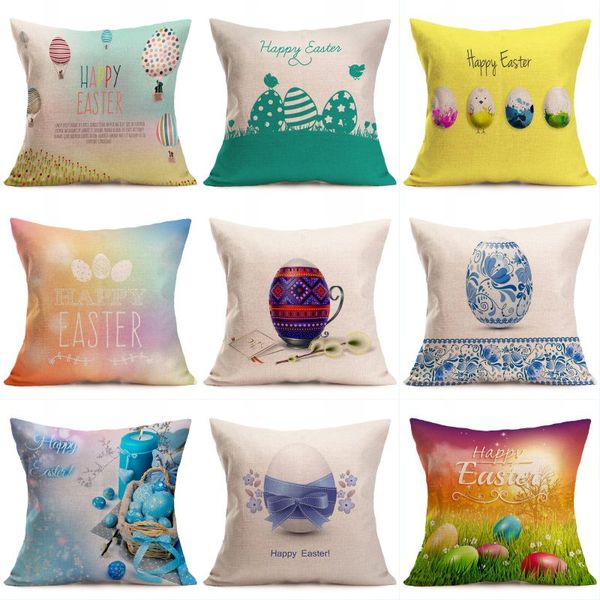 Ostern Leinen Kissenbezug Ostern Retro Ei Hase Kaninchen Design Kissen Fall Sofa Auto Kissenbezüge Festival Home Dekore