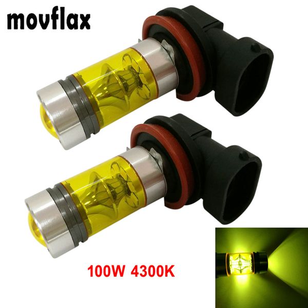 

2pcs h8 h11 4300k yellow led car fog light bulb high power 100w auto driving projector daytime running lamp drl