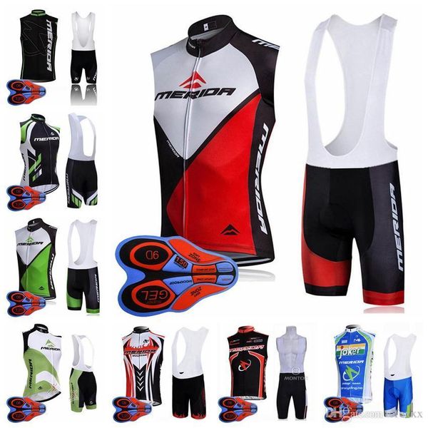 

2020 merida team summer men sleeveless bib shorts breathable outdoor sports jersey sets cycling sleeveless jersey vest bib shorts sets s82, Black;blue