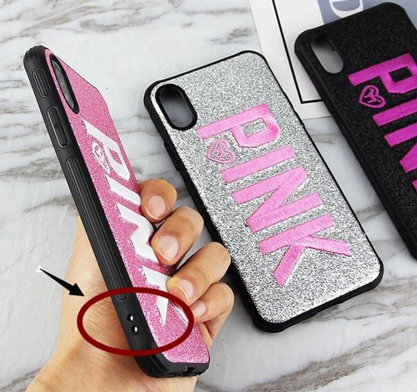 

Love pink cover ca e glitter oft ilicone hell 3d embroidery hinny pink phone ca e for am ung 9 9plu iphone x 8 plu