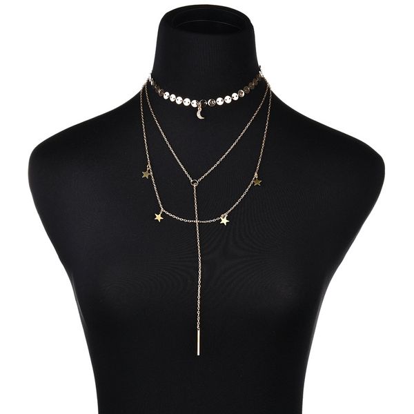 

bohemia многослойного star moon choker ожерелье золото серебро цвет металл блестки геометрической длинная кисточка ожерелье женщины ювелирны, Golden;silver