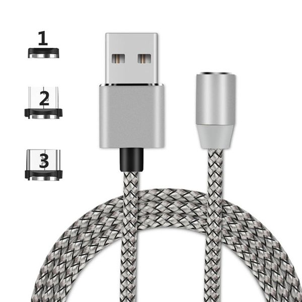 

3 in 1 Magnetic suction Charger Cable LED Nylon Stronger Metal Magnet Cord 1M Android Micro USB Type C cable For Sams Huawei android 100pcs
