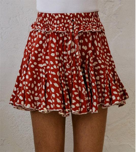 

women skirts ladies boho flowers swing mini skirts elastic high waist printing ruffle ruched beach a-line bottoms, Black