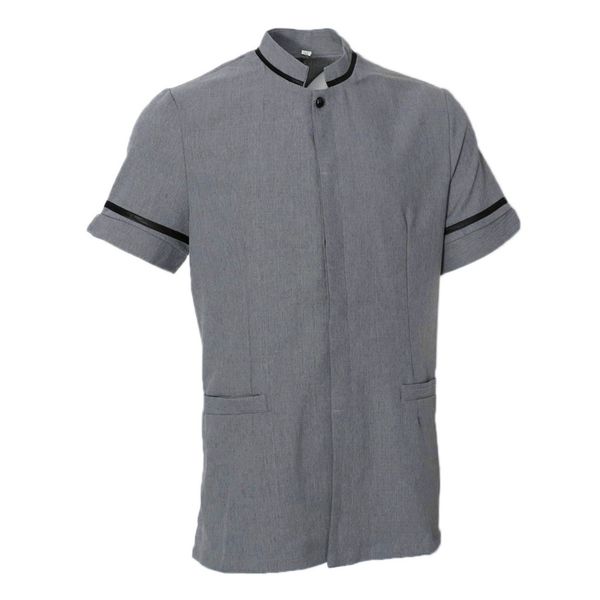 

chef suit kitchen cook uniform gray jacket coat waiter apparel mandarin style stand collar, White;black