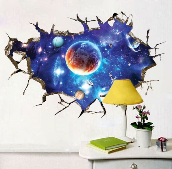 

galaxy planet 3d window wall sticker removable living room background decals