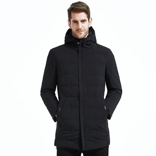 

большой размер 2018 зимняя куртка мужчины повседневная средняя длина 90% белая утка пуховик ветрозащитный сгущает теплый мужской бизнес пидж, Black