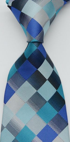 

brand new classic 3.6'' checks gray turquoise blue jacquard woven silk men's necktie gz36936, Blue;purple