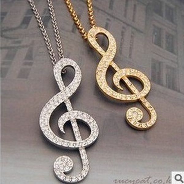 Cool Crystal Music Note Ritmo Catene lunghe Maglione Collana Ciondolo Moda Donna Ragazze Collana lunga Gioielli Regali