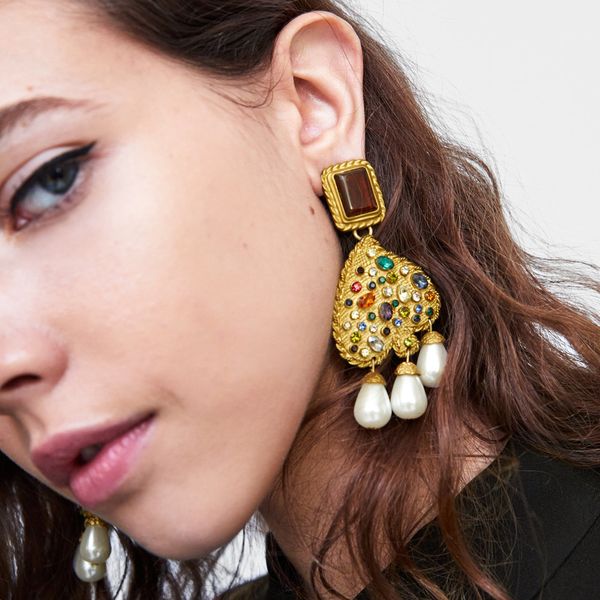 

women's heart dangle earring semi-precious stone earrings 2019 fashion jewelry gold drop earrings long metal, Silver