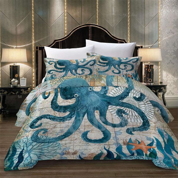 Octopus Painted Bedding Set King Luxury Fresh Funny Duvet Cover 3d