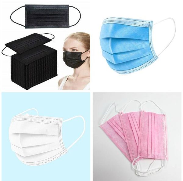 

черная белая розовый синий одноразовые рот маска с elastic earloops anti-dust non woven 3-слой маска для взрослых дышащей маски для лица от