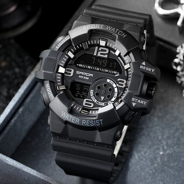 

sanda brand digital watch men sport watches electronic led digit wrist watch for men clock male new wristwatch waterproof hours, Slivery;brown