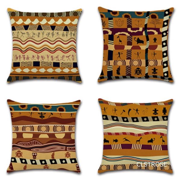 

printed 45*45cm flax material ancient africa national style hold pillow pillowcase cushion cover single side pillow case