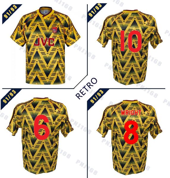 

andy cole ian wright tony adams 1991 1993 retro soccer jersey lee dixon kevin campbell alan smith classic vintage football shirt, Black;yellow