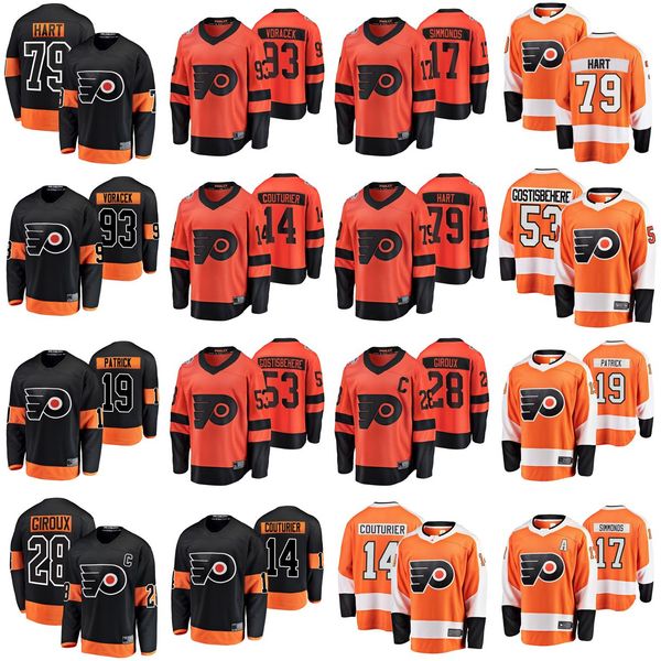 

philadelphia flyers jerseys mens 14 sean couturier jersey womens 53 shayne gostisbehere 93 jakub voracek 79 carter hart ice hockey stitched, Black;red