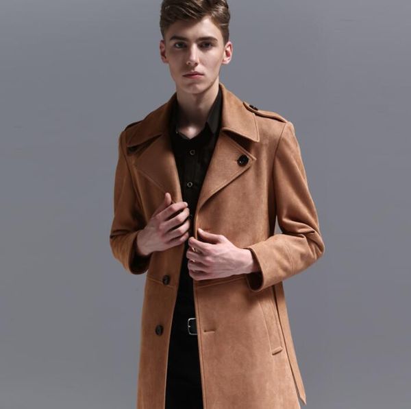 

mens leather trench coats man long coat men single-breasted clothes slim fit overcoat long sleeve 2019 new designer brown 6xl, Tan;black