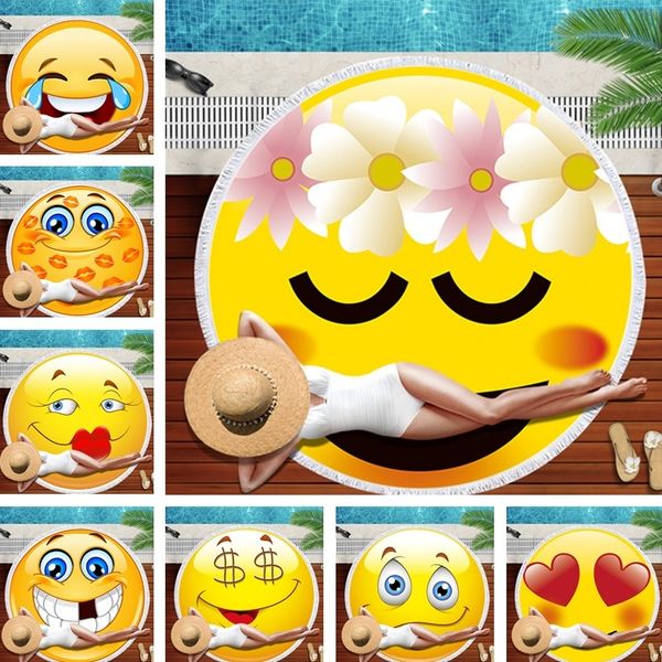 Acheter Serviette De Plage Expression Emoji Qq Couverture Bronzer Soleil Serviettes De Bain écran Solaire Châle Couverture De Bikini De Natation Dété