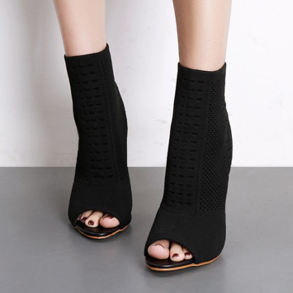 

new high heels fashion kardashian ankle boots womens boots elastic knit sock ladies open toe women pumps green, Black