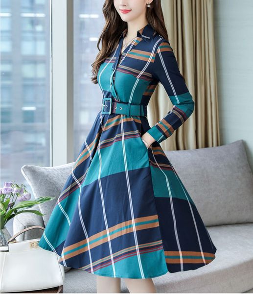

2019 spring and autumn new women's korean version of the dress slim long section irregular lattice temperament skirt summer, Black;gray