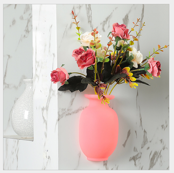 

northern european-style modern marks stickers silicone vase hydroponic decorative cha hua qi new wall decoration glass vase on the wall