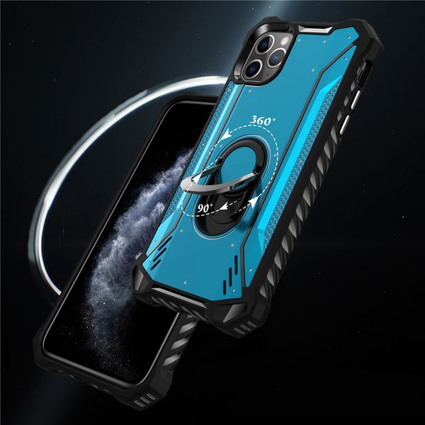 

metal aluminum armor phone case for iphone 11 pro xs max xr x 6s 7 8 plus ring holder stand compatible magnetic car mount cove